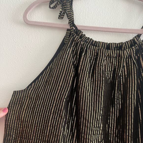 Madewell Silk Blend Metallic Gold Black Striped High Neck Tank Top Size 6 - Picture 5 of 10